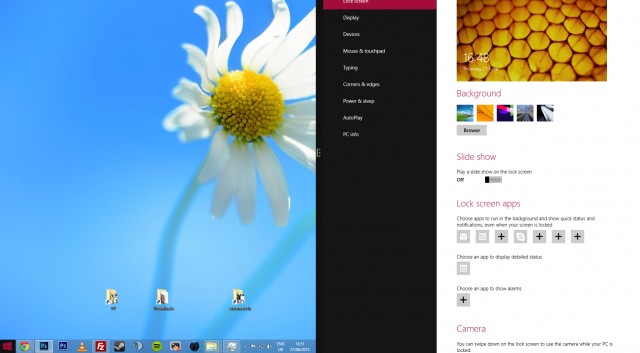 Windows 8.1, split-screening Desktop and PC Settings