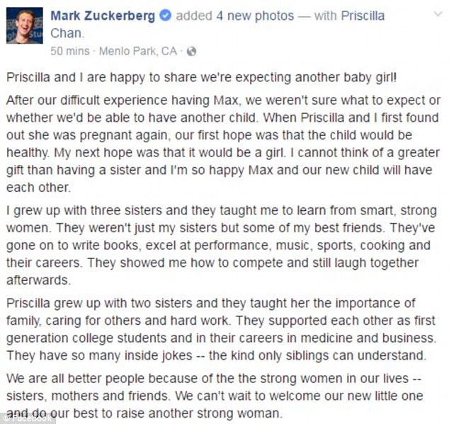 脸书创办人扎克伯格华裔妻子又怀孕 将迎来第二个女儿_图1-4